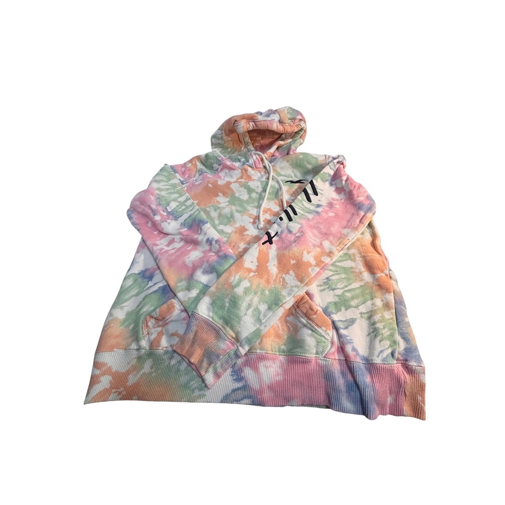 Hollister Womens Small Tie Dye Hoodie Pastel Pink Orange Blue Logo Sweatshirt